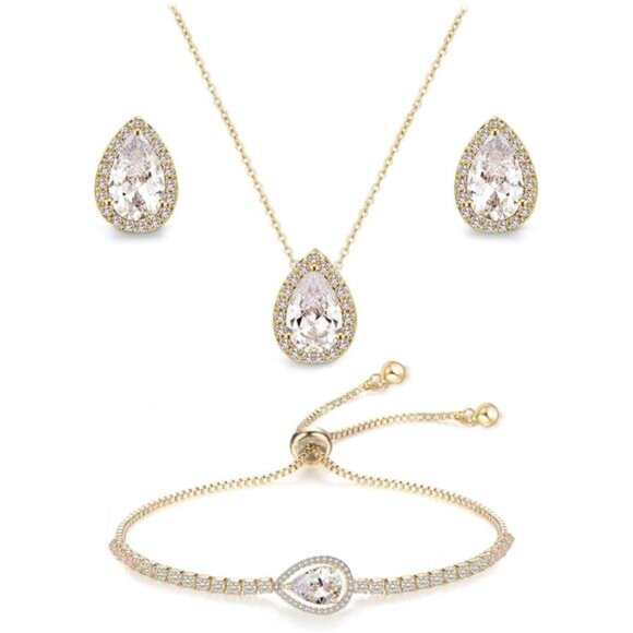 Other - UDYLGOON CZ Tearsdrop Earrings Necklace Bracelet Jewelry Set For Bride